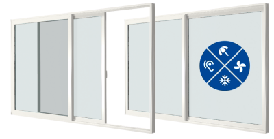Doorsnede van een schuifsysteem met zichtbare dichting tussen de schuifdelen